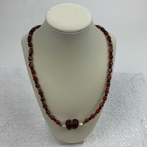 Vintage Beaded Gold Clasp Necklace Burgundy maroon gold black